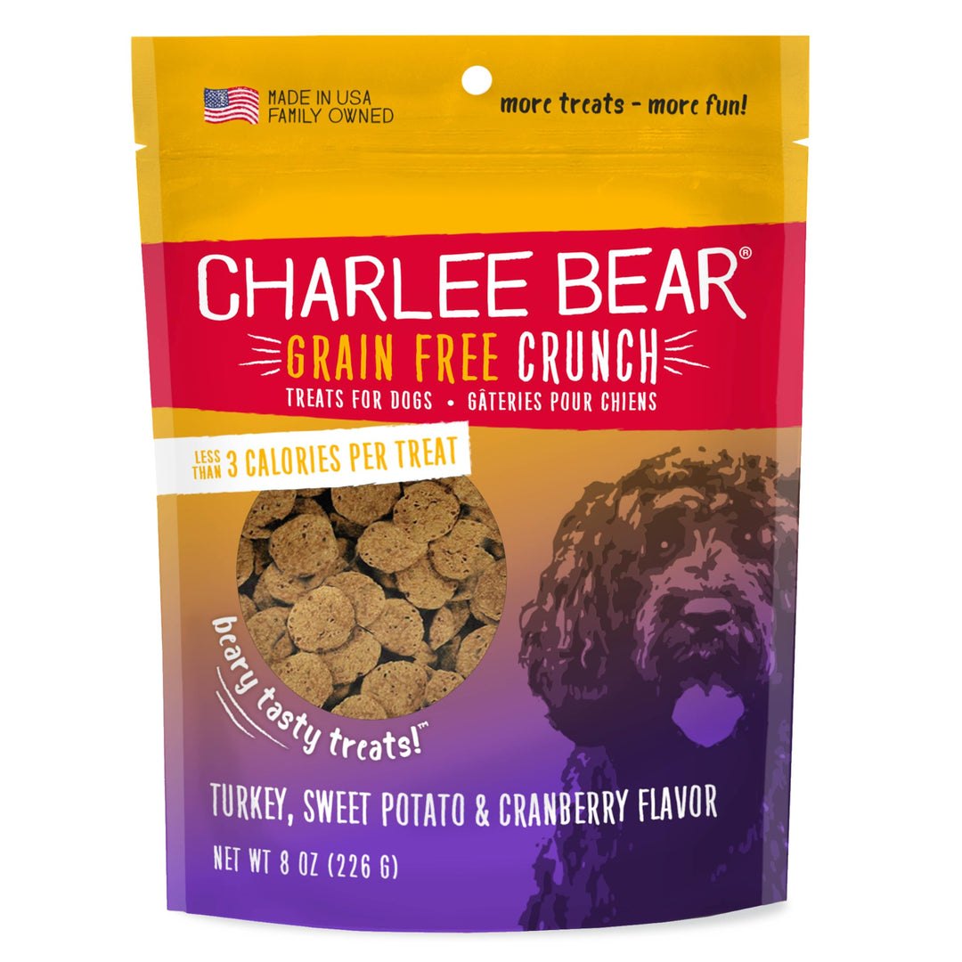 Charlee Bear Grain Free Crunch Dog Treats, Turkey, Sweet Potato & Cranberry Flavor, 8 oz
